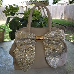 Large Betsey Johnson satchel with giant sequin bow